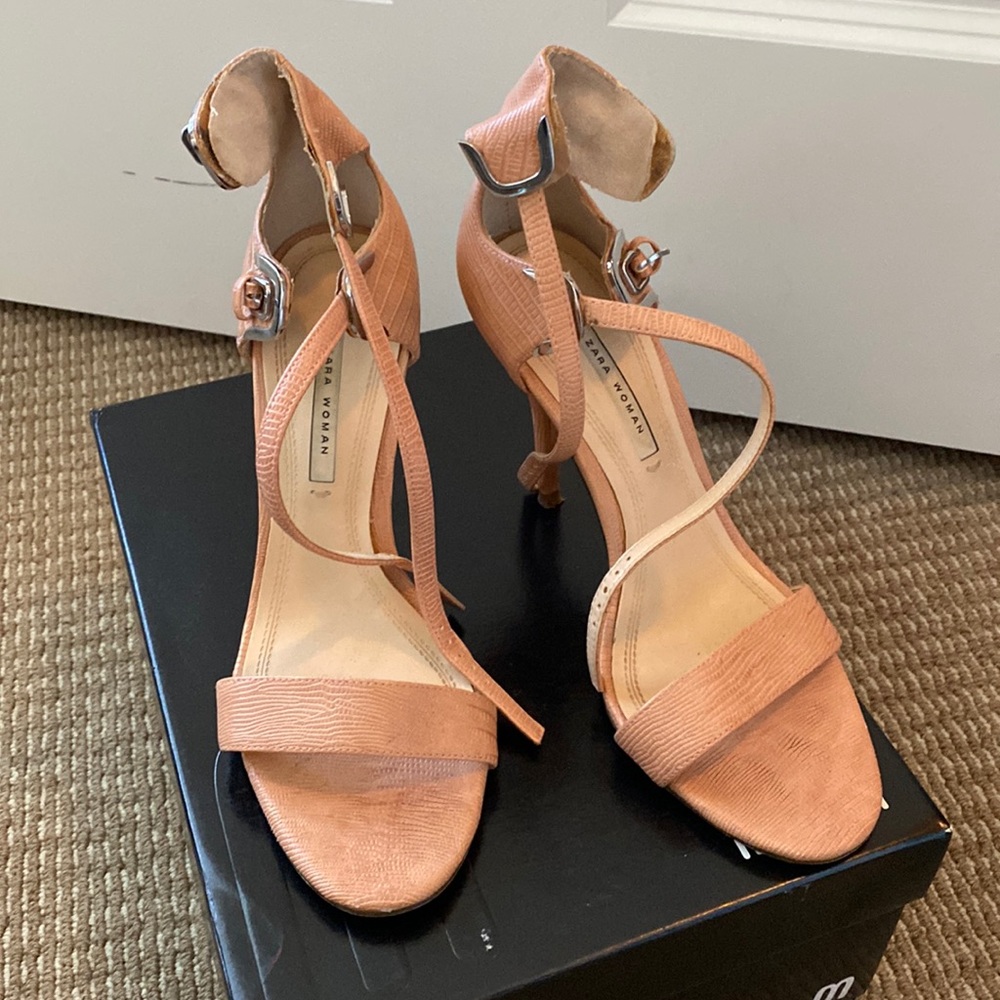 Zara peach faux croc heels